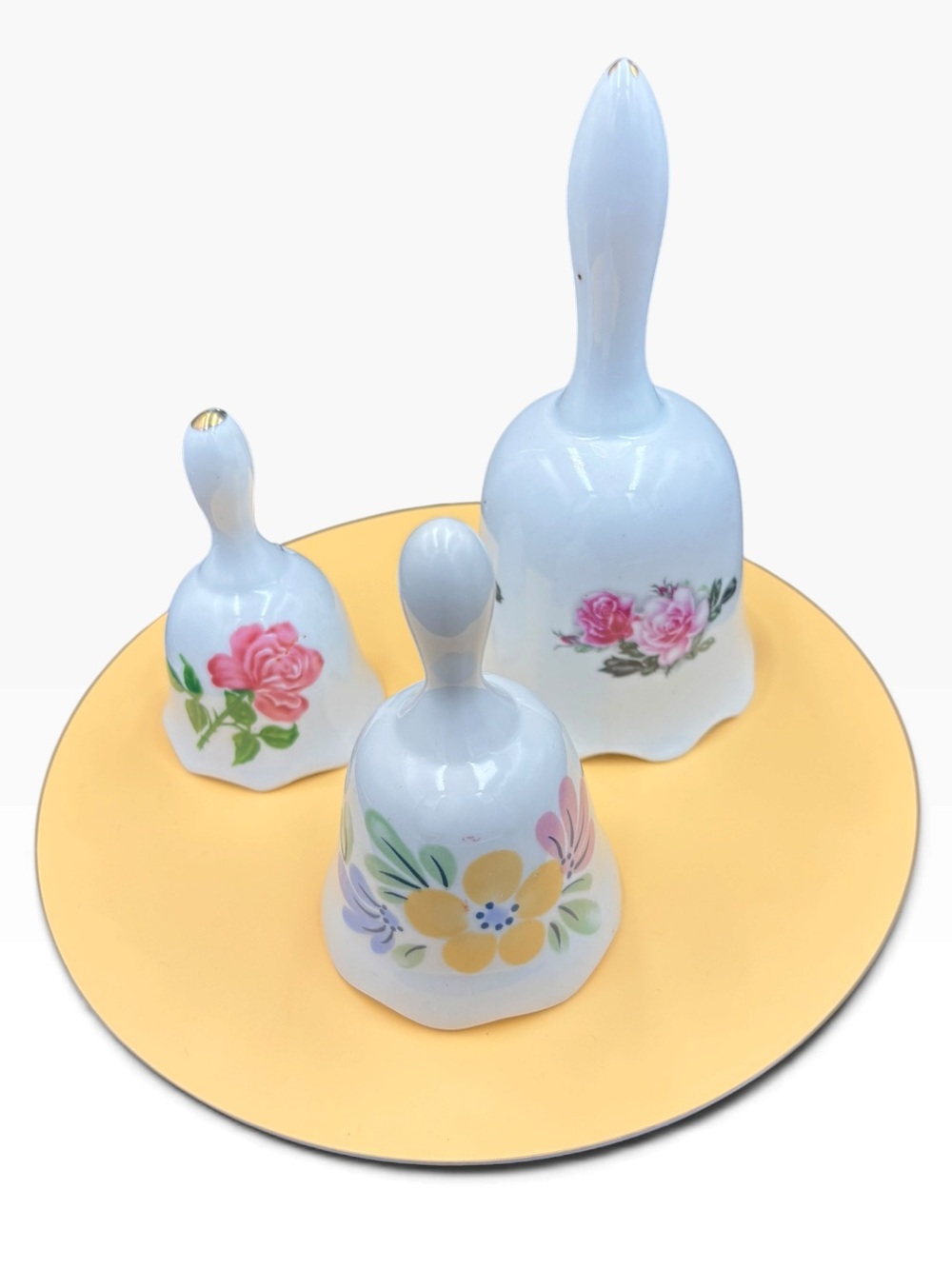 Vintage Porcelain Floral Bell Set of 3 Cottagecore Rose Décor